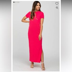 Pink Blush Maternity Hot Pink Ribbed Slide Slit Dresse